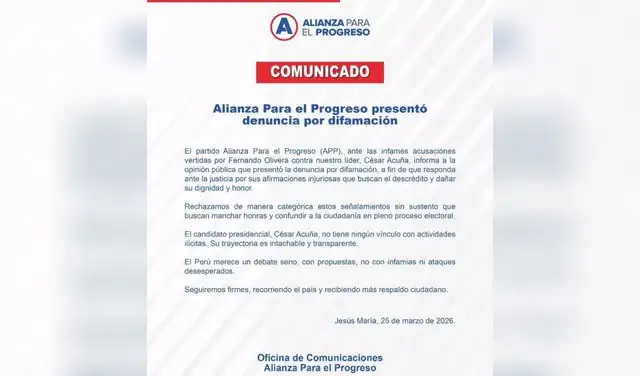 APP anunció que demandó a Fernando Olivera.