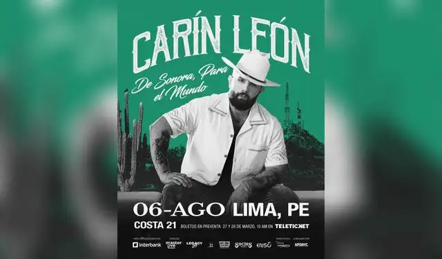 Las entradas para Carín León estarán disponibles desde el 27 de marzo a las 10:00 a.m. en Teleticket y ofrecerán hasta un 15% de descuento con tarjetas Interbank. Foto: difusión.