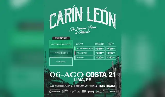 Entradas para el concierto de Carín León en Lima 2026. Foto: difusión.