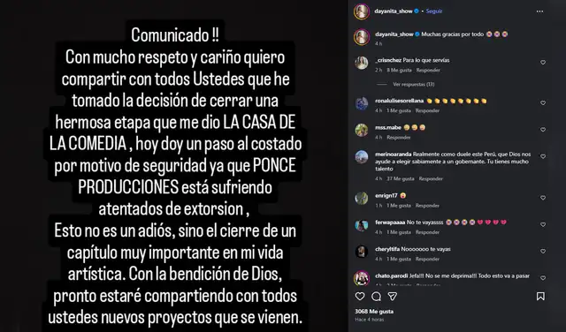 Dayanita se pronuncia tras cierre de 'La Casa de la Comedia'. Foto: IG Dayanita se pronuncia tras cierre de 'La Casa de la Comedia'. Foto: IG