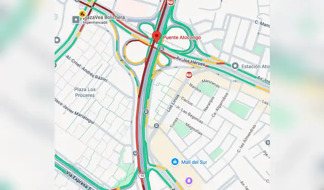 Tráfico en la zona del accidente según Google Maps. Tráfico en la zona del accidente según Google Maps.