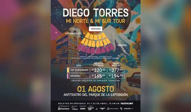 Entradas para el concierto de Diego Torres en Lima. Foto: difusión.