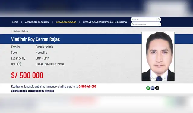 PNP ofrece S/500.000 por información sobre Vladimir Cerrón PNP ofrece S/500.000 por información sobre Vladimir Cerrón