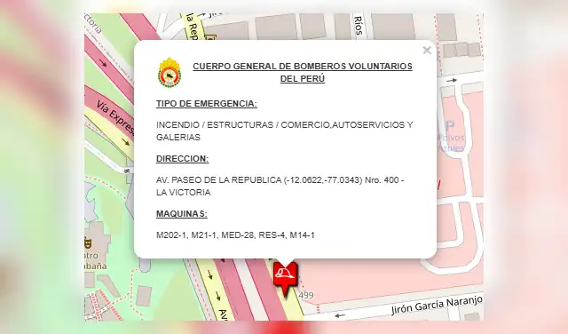 Situación del incendio en Polvos Azules según la web de incidencias de los Bomberos del Perú.