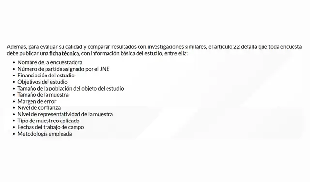 Información requerida por el JNE para validar una encuesta. Foto: Jurado Nacional de Elecciones