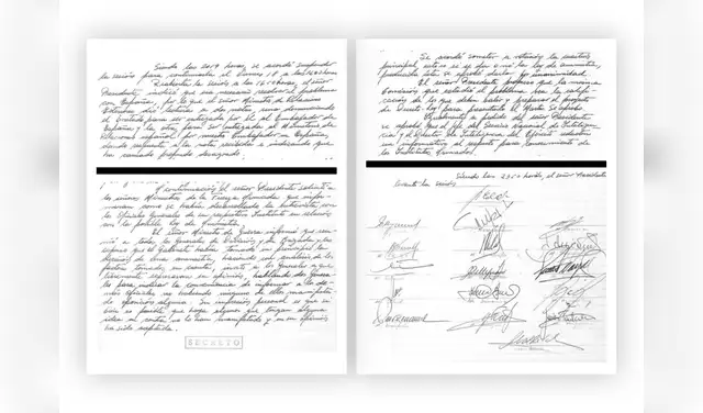 Acta del Consejo de Ministros del 17 y 18 de diciembre de 1970 que registra el intenso debate entre los institutos armados y el gobierno militar ante la propuesta de una ley de amnistía política para los presos acusados de pertenecer a grupos de izquierda. Al final consta la firma del general Velasco y de sus ministros, aprobando la liberación de más de 70 reclusos, entre ellos se encontraba Alfonso López Chau. Foto: difusión  