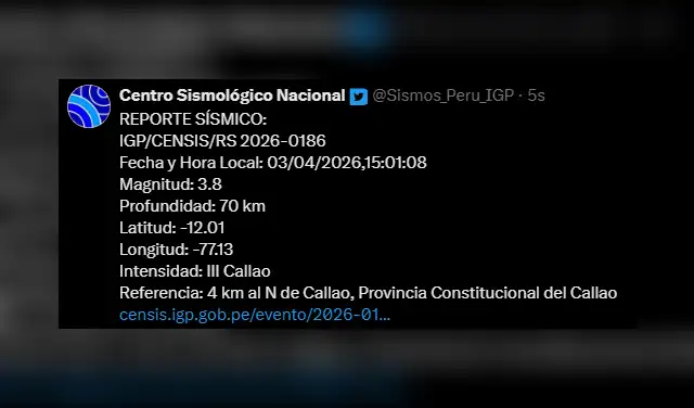 Sismo sentido en el Callao de magnitud 3,8 