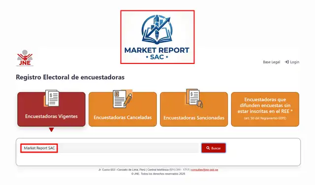 Market Report SAC no figura en el registro del JNE. Foto: Jurado Nacional de Elecciones