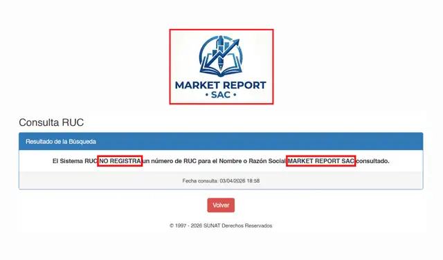 No se halla registro de Market Report SAC en la Sunat. Foto: Sunat