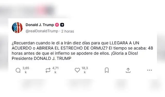 Nuevo ultimátum de Donald Trump a Irán por un acuerdo en la guerra. Foto: @realDonaldTrump/TruthSocial Nuevo ultimátum de Donald Trump a Irán por un acuerdo en la guerra. Foto: @realDonaldTrump/TruthSocial