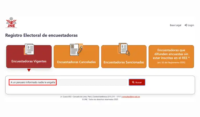 ‘A un peruano informado nadie le engaña’ no figura en el registro del JNE. Foto: Jurado Nacional de Elecciones ‘A un peruano informado nadie le engaña’ no figura en el registro del JNE. Foto: Jurado Nacional de Elecciones