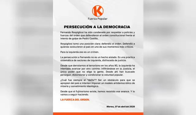 Comunicado Fuerza Popular. Comunicado Fuerza Popular.