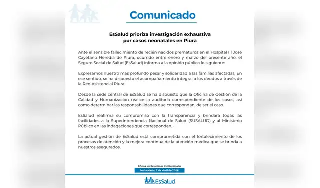 Comunicado de EsSalud