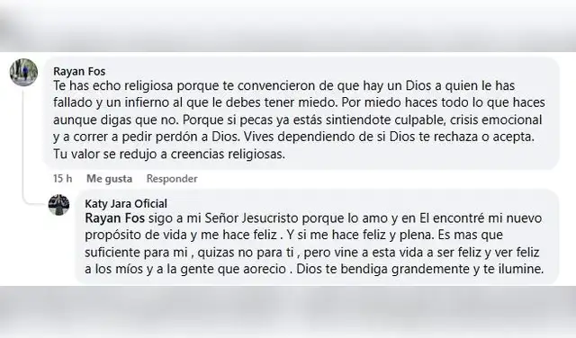 Katy Jara fue increpada por usuario de Facebook.