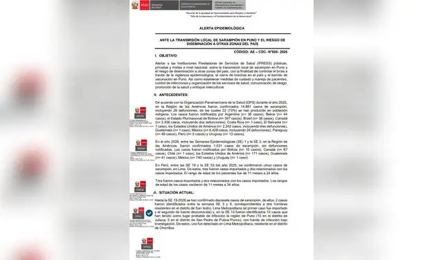 Alerta epidemiológica del Minsa confirma 15 casos en Puno y 2 en Lima