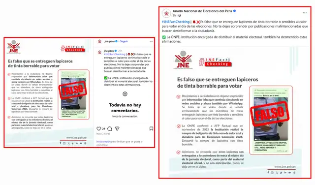 Postura del JNE ante el aparente uso de lapiceros de tinta borrable para las Elecciones Generales 2026. Foto: ONPE