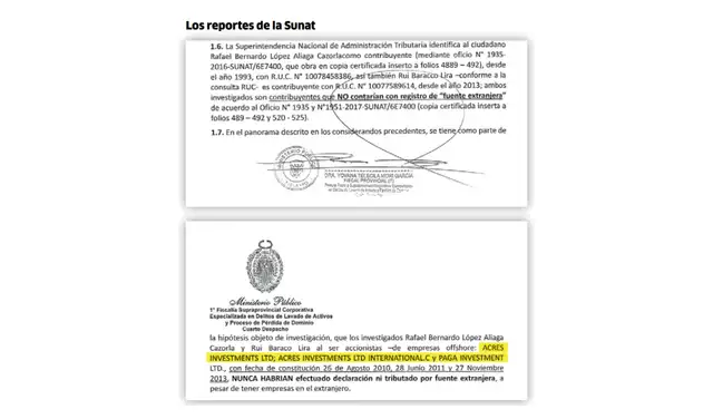 Documento fiscal que consigna los informes de la Sunat sobre López Aliaga, en los que se indica que no tendría declaraciones de ingresos del exterior. Foto: La República  