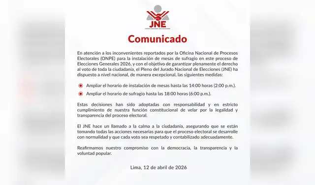 Comunicado del JNE Comunicado del JNE