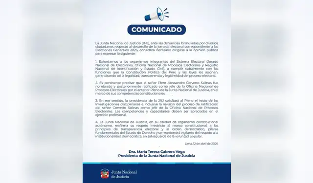 Comunicado Junta Nacional de Justicia