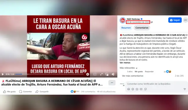 El video data de noviembre de 2022. Foto: N60 Noticias