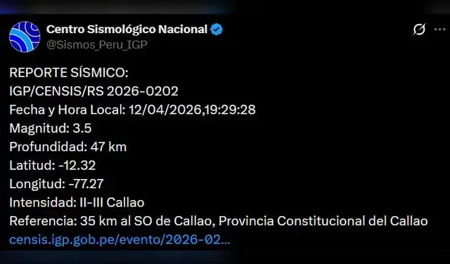 Sismo en Callao por segunda vez en el día  