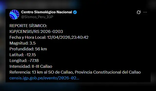 Sismo en Callao. Foto: IGP Sismo en Callao. Foto: IGP