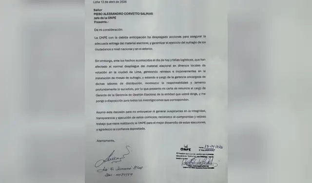 Carta de renuncia del funcionario de la ONPE