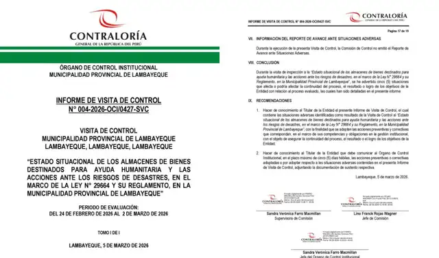 Informe de la Contraloría sobre problemas en la planificación de atención de emergencias en Lambayeque. Foto: Contraloría