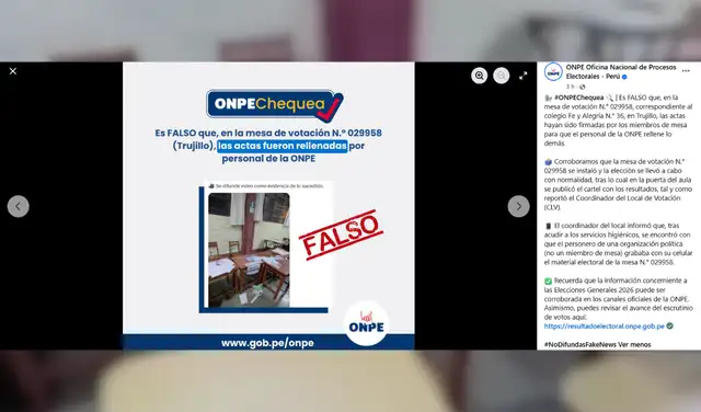 Respuesta de la ONPE ante la acusación. Foto: ONPE Respuesta de la ONPE ante la acusación. Foto: ONPE