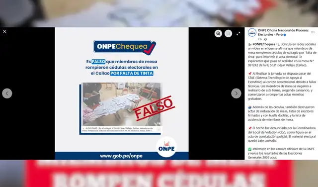 Respuesta de la ONPE ante la situación. Foto: ONPE