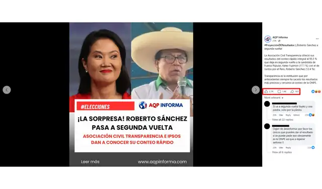 Publicación con mayor interacción en redes sociales. Foto: Facebook