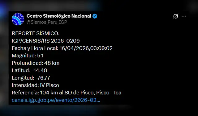 Reporte de temblor de IGP