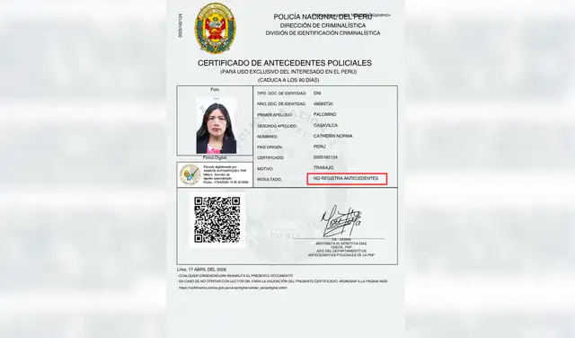 Catherin Palomino no registra denuncias policiales de ningún tipo.