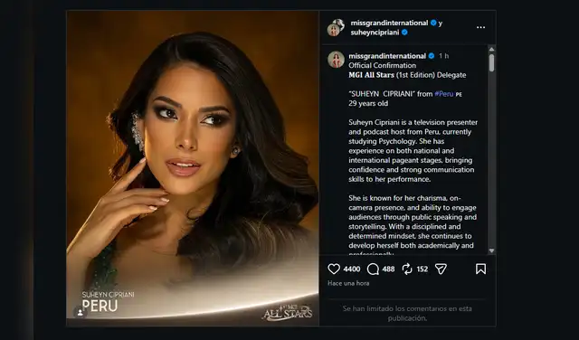 Anuncio del Miss Grand International. Foto: Instagram