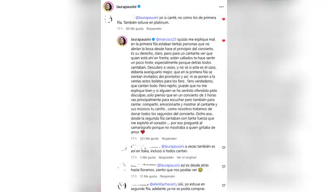 Laura Pausini responde tras comentario en concierto de Perú