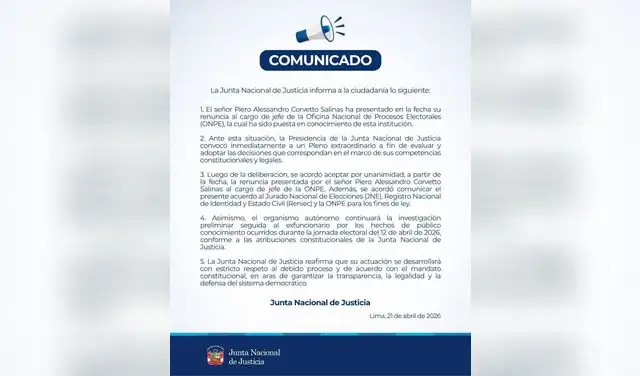 Comunicado del JNJ.