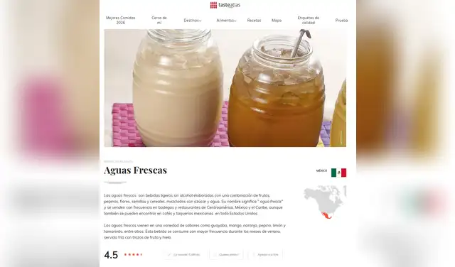 La segunda mejor bebida del mundo es de México. Foto: Taste Atlas La segunda mejor bebida del mundo es de México. Foto: Taste Atlas
