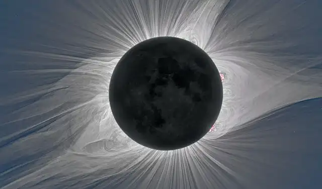 La corona del sol brillando durante un eclipse solar total. Foto: NSO/AURA/NSF