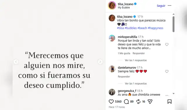 Tilsa Lozano en Instagram antes de ser expuesta en 'Magaly TV, la firme'. Foto: captura Instagram