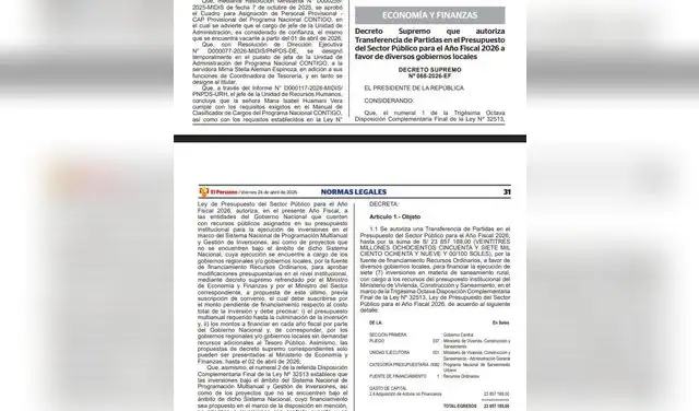 Ejecutivo autoriza transferencia de S/23.8 millones para saneamiento rural mediante el Decreto Supremo Nº 068-2026-EF.