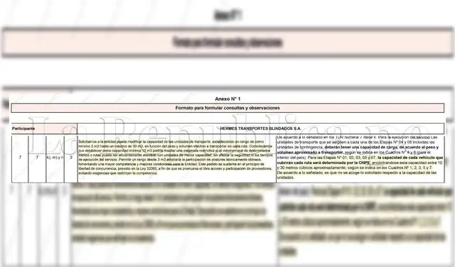 Documento de consultas. Hermes pidió flexibilizar la capacidad de los vehículos para ampliar la competencia, pero la ONPE rechazó el cambio.