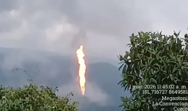 Gas de Camisea suspende su transporte tras una fuga y llamarada en Cusco.