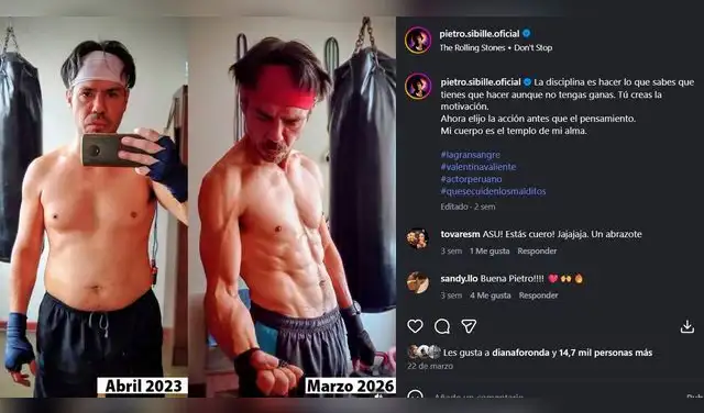 Pietro Sibille mostró su antes y después en redes sociales. Foto: Instagram.