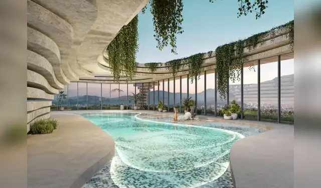 Entre los servicios exclusivos de la torre destaca una piscina en la terraza. Foto: Archdaily