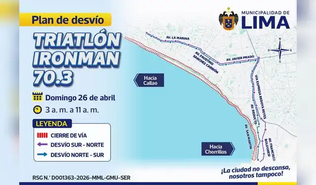 Conoce el plan de desvío de tránsito para el IRONMAN 70.3 en Lima