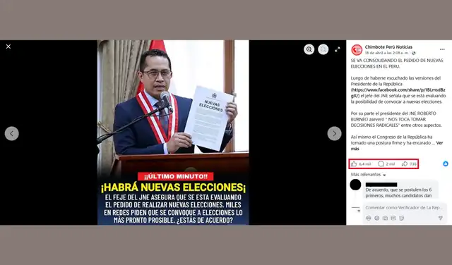 Publicación con mayor interacción en Facebook. Foto: Redes sociales