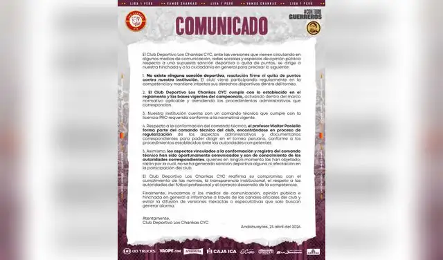 Comunicado de Los Chankas. Foto: Los Chankas  
