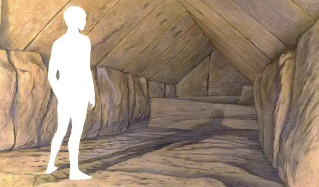 Recreación del corredor hallado en la Gran Pirámide de Keops. Foto: ScanPiramyds