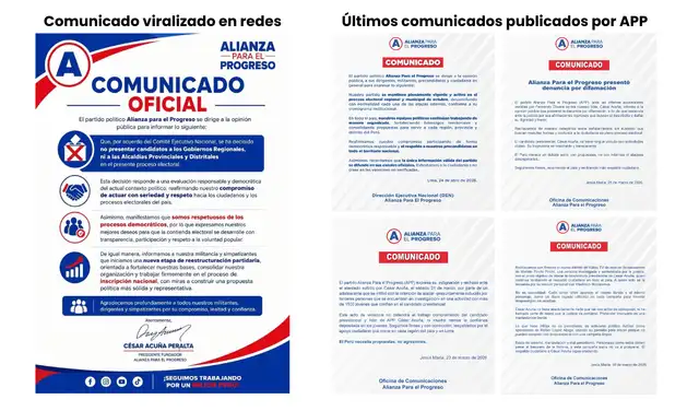 Los formatos de los comunicados de APP son distintos al del material difundido en redes sociales. Foto: Facebook