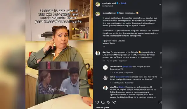 Publicación de Mónica Torres. Foto: IG